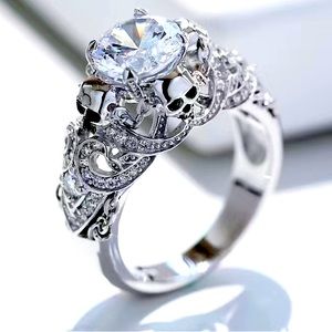 CZ skull filigree engagement ring